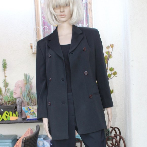 Vintage Versace Complice Black Double Breasted Blazer 1980's Sz 6 Wool Viscose - Picture 4 of 9